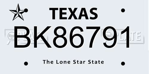 BK86791 Texas License Plate