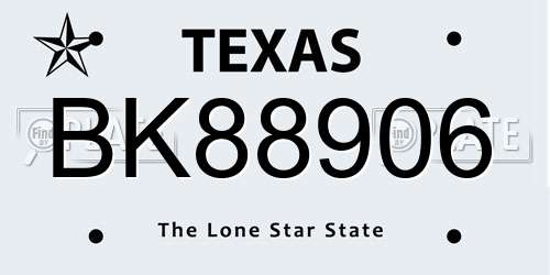 BK88906 Texas License Plate