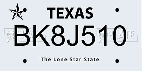 BK8J510 Texas License Plate