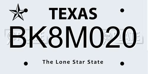 BK8M020 Texas License Plate