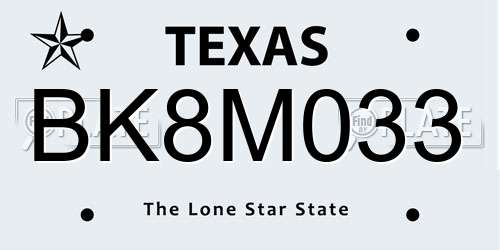 BK8M033 Texas License Plate