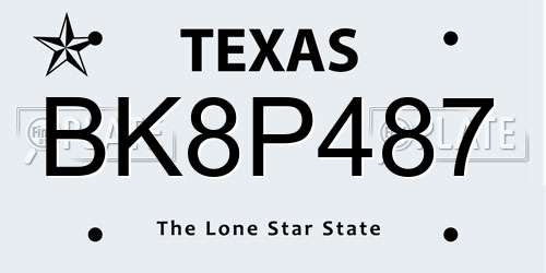 BK8P487 Texas License Plate