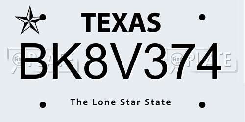 BK8V374 Texas License Plate