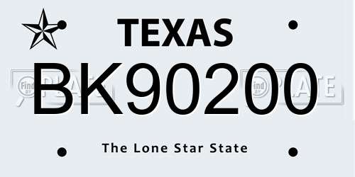 BK90200 Texas License Plate