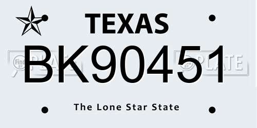 BK90451 Texas License Plate