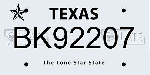 BK92207 Texas License Plate