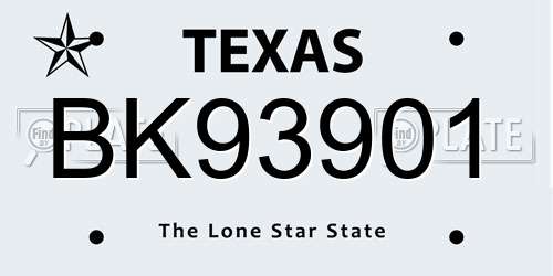 BK93901 Texas License Plate