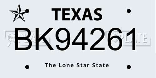 BK94261 Texas License Plate