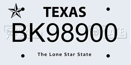 BK98900 Texas License Plate