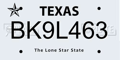 BK9L463 Texas License Plate