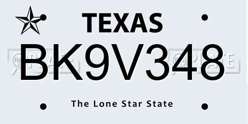 BK9V348 Texas License Plate