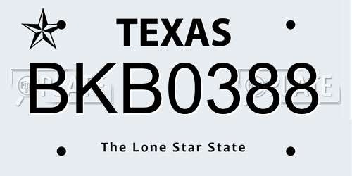 BKB0388 Texas License Plate