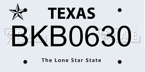BKB0630 Texas License Plate