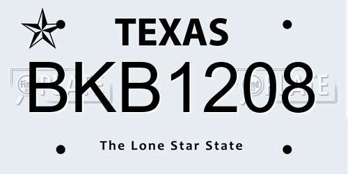 BKB1208 Texas License Plate