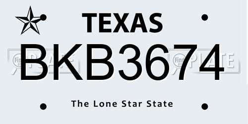 BKB3674 Texas License Plate