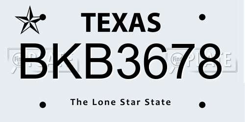 BKB3678 Texas License Plate