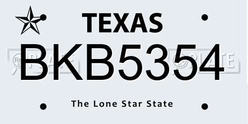 BKB5354 Texas License Plate