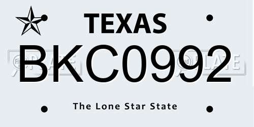 BKC0992 Texas License Plate