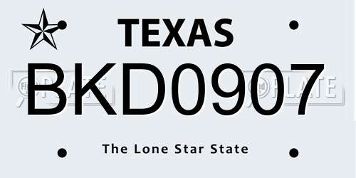BKD0907 Texas License Plate