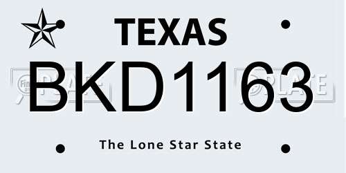 BKD1163 Texas License Plate