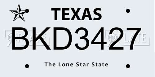 BKD3427 Texas License Plate