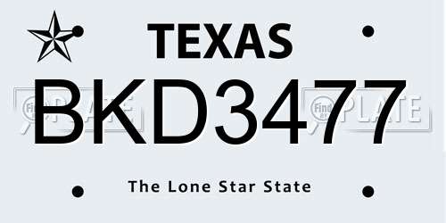 BKD3477 Texas License Plate
