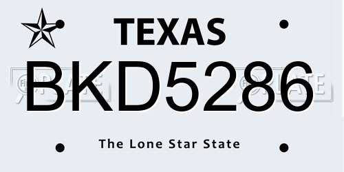 BKD5286 Texas License Plate