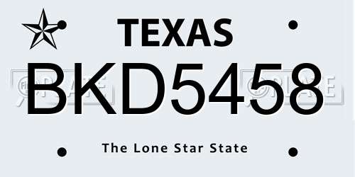 BKD5458 Texas License Plate
