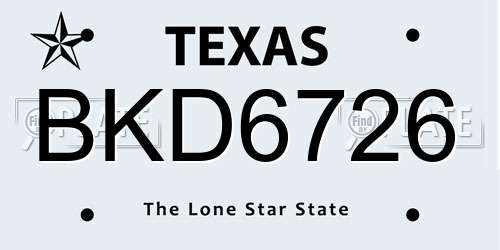 BKD6726 Texas License Plate