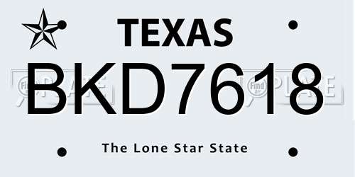 BKD7618 Texas License Plate