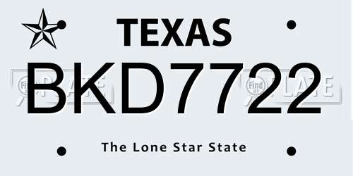 BKD7722 Texas License Plate
