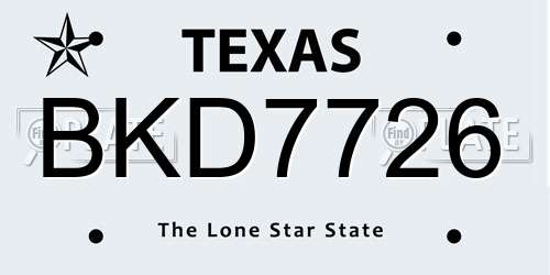 BKD7726 Texas License Plate