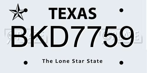 BKD7759 Texas License Plate