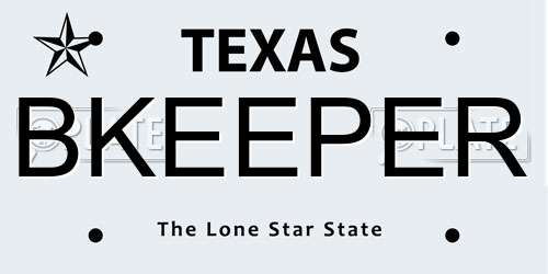 BKEEPER Texas License Plate