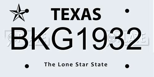 BKG1932 Texas License Plate