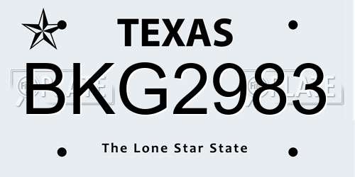 BKG2983 Texas License Plate