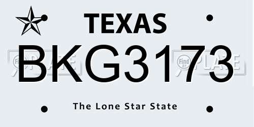 BKG3173 Texas License Plate
