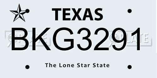 BKG3291 Texas License Plate