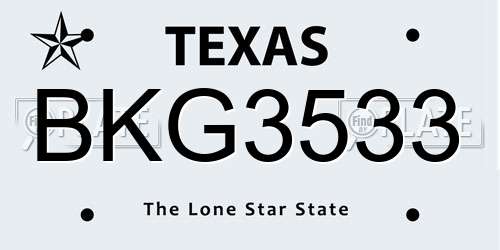 BKG3533 Texas License Plate