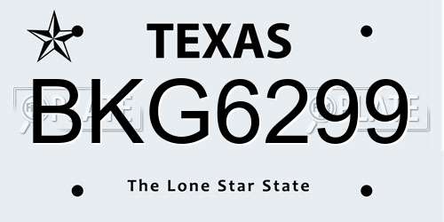 BKG6299 Texas License Plate