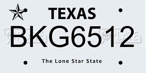 BKG6512 Texas License Plate