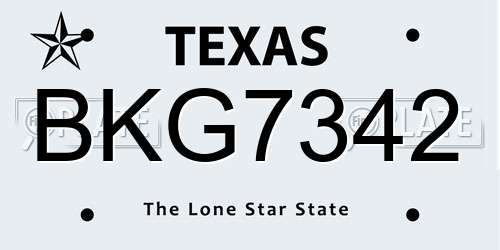BKG7342 Texas License Plate