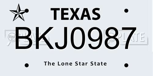 BKJ0987 Texas License Plate