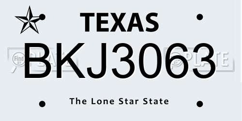 BKJ3063 Texas License Plate