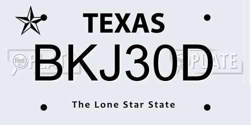 BKJ30D Texas License Plate