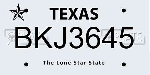 BKJ3645 Texas License Plate
