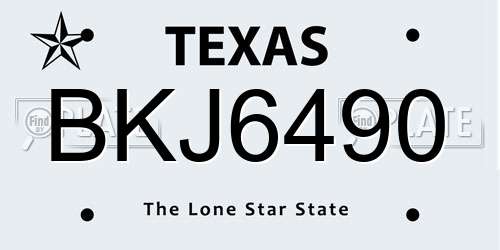 BKJ6490 Texas License Plate