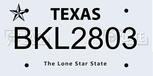 BKL2803 Texas License Plate