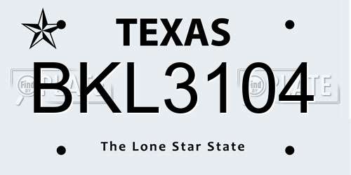 BKL3104 Texas License Plate