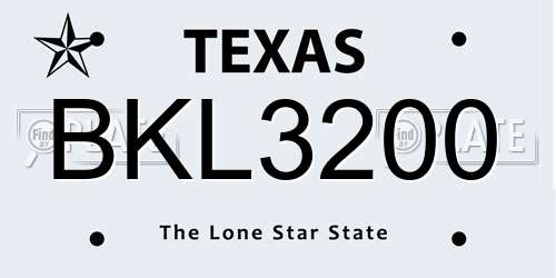BKL3200 Texas License Plate